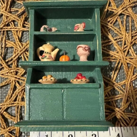 Dollhouse Miniature Kitchen Cabinet Bookcase Shelf Tea and Baked Goods Wooden - Picture 3 of 6